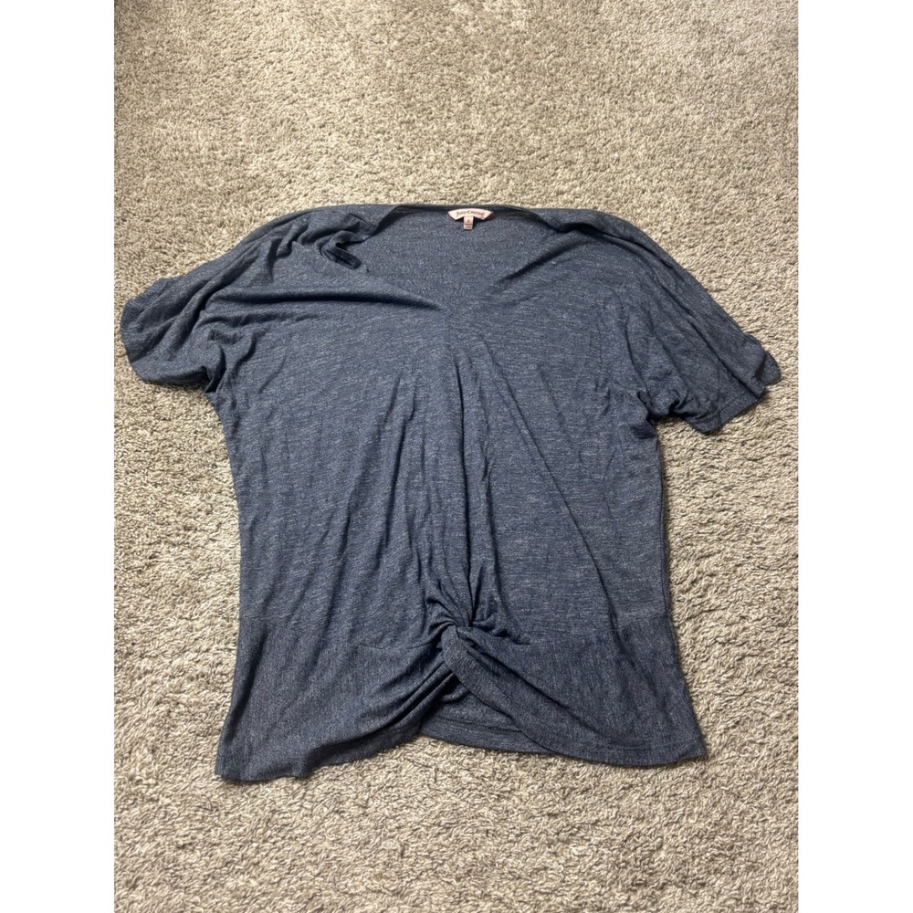 Juicy Couture Navy Blue Heathered V-Neck Front Twist Knot Top Small